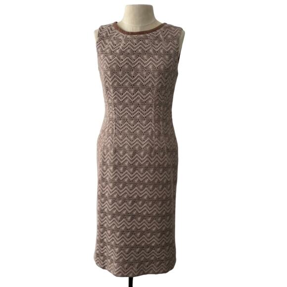 Anne Klein Tan Crocheted Sheath Career Dress Size 4 - Picture 1 of 5